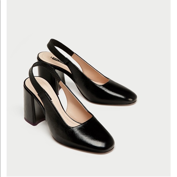 leather block heel slingback shoes